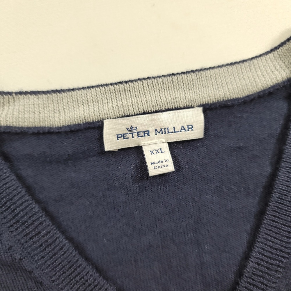 Peter Millar Golf Sweater Vest Mens 2XL Navy Blue Merino‎ Wool Silk Co. Logo - Picture 6 of 9